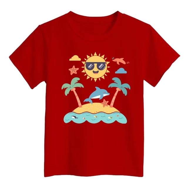 T-shirts pour Filles Imprimé Manches Courtes Col Rond Tenues d'Été pour Filles Hauts 6-7 Ans Mode Filles