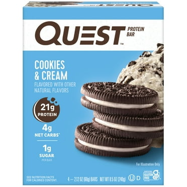 Quest Protein Bar, Cookies & Cream, 21g Protein, Gluten Free, 4 Count