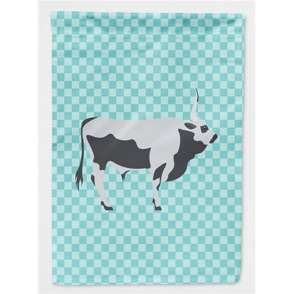 Caroline's Treasures BB7998GF Hungarian Grey Steppe Cow Blue Check Flag Garden Size , Small, multicolor