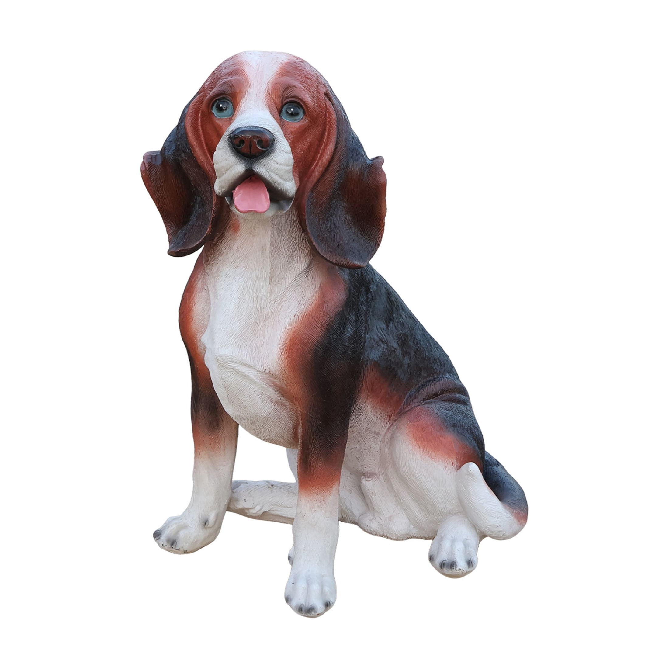 Noble House Lifelike Sitting Beagle Dog Statue, Realistic Resin Animal Figurine for Outdoor Garden Decor, Multicolor