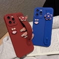 thumbnail image 5 of Cute 3D Cartoon Girl Avatar Phone Case with 3D Rotatable Flower Wristband Stand, Camera Lens Protection, Shockproof Silicone Soft Case for iPhone 12 Pro, Dark Red, 5 of 9