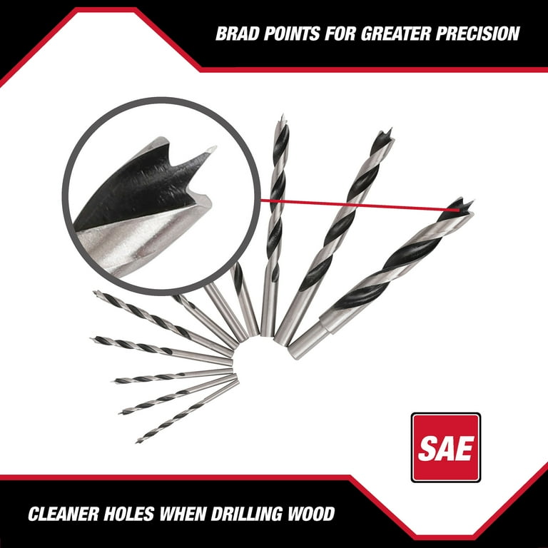 Hyper Tough 11-Piece Brad Point Drill Bit Set in Click Fit Case, ½