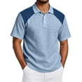 thumbnail image 3 of OIOLOYJM Golf Shirts for Men Raglan Short-Sleeve Relaxed Fit Cotton Linen Patchwork Casual Quick Dry Breathable Polo Shirts Fashion Business Workout Collared Tee Shirts Sky Blue 3XL, 3 of 7