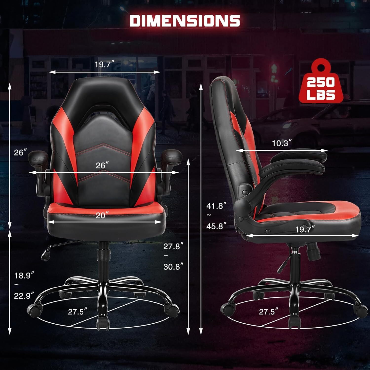 AENKYO Gaming Chair, Computer Chair Ergonomic Office Chair PU Leather Desk Chair Executive Adjustable Swivel Task Chair with Flip-up Armrest, Red