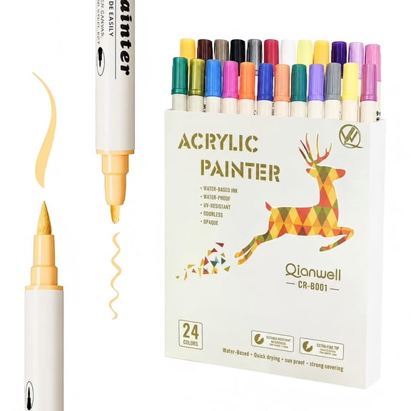 Behome 24 Colors Acrylic Paint Markers, Dual Tip Acrylic Paint Pens with Brush Tip and Fine Tip for Rock Painting, Wood, Canvas, Stone, Glass, Ceramic, DIY Crafts Making Art Supplies