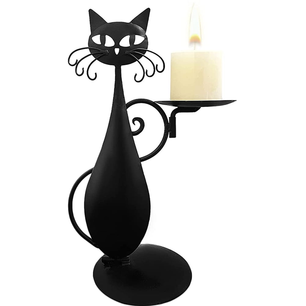 Cat Candle Holder Rustic Metal Cat Decor Candlestick Home Table Desk Centerpiece