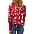 thumbnail image 2 of Qiylii Women Christmas T-shirt Ribbed Knit O-neck Tops Quarter Button Tops Shirt, 2 of 5