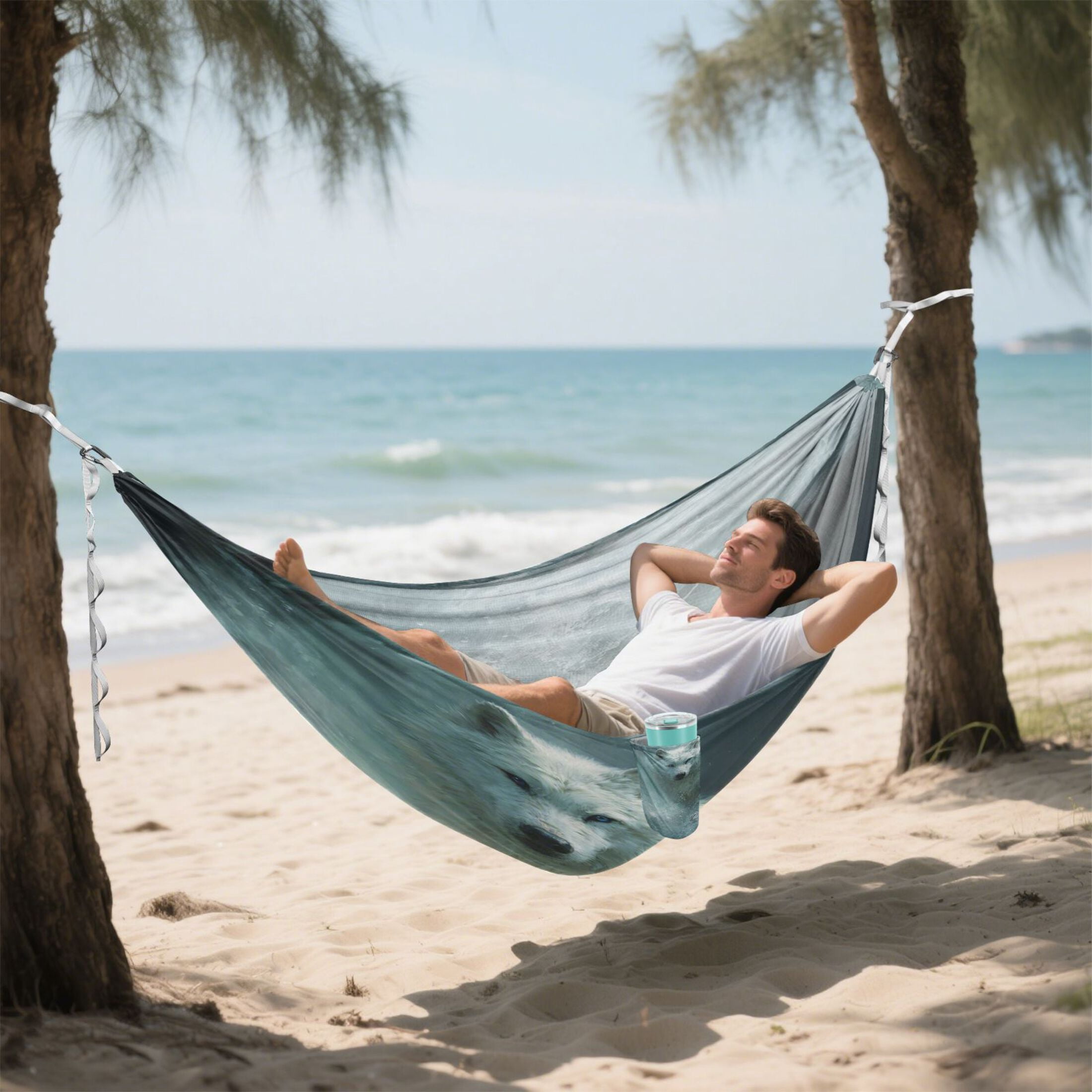 Hanging Hammock Portable Travel Camping For Outdooor Beach Camping Hiking A White Wolf