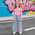 thumbnail image 2 of HCNTES Baby Girl Winter Clothes Toddler Girls Clothes 3T 4T 5T 6T Ribbed Baby Kids Girl Long Sleeve Flower Tops Jeans Pant Knitwear Denim Outfits, 2 of 7