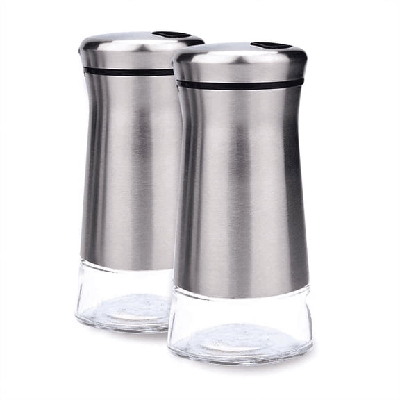 New Arrivals Stainless Steel Salt and Pepper Shakers Set with Glass Base
