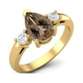 thumbnail image 2 of 9X6mm Pear Smoky Quartz 925 Sterling Silver Gold Vermeil Three Stone Women Valentines Day Gifts Ring, 2 of 3
