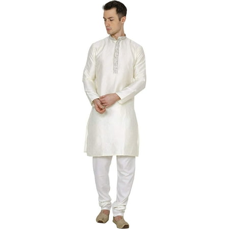 

Royal Kurta Mens Jacquard Silk Embroidered Kurta Churidar (42 Beige)