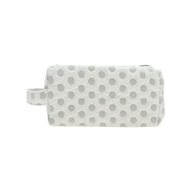Bolsas de Maquillaje Rectangulares de Moda 1 Pc con Puntos para Viaje Pequeñas Blancas y Grises de Poliéster