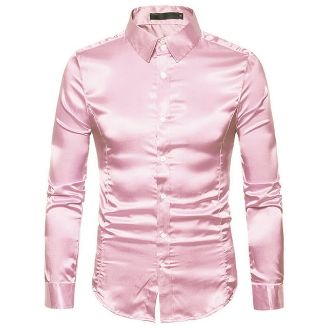 Xingzhi Chemise Homme Manches Longues Formelle avec Col Rabattu - Bonne Coupe pour Corps Normal Lavable en Machine Chemise de Mariage Homme Satin Rose m