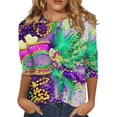 thumbnail image 2 of BOOMILK Mardi Gras Shirts for Women Loose Fit 3/4 Sleeve Plus Size Tops Crew Neck Carnival Graphic Tees, 2 of 4