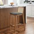 thumbnail image 2 of Counter Stool Chair, Gray, Fabric, Wood, Rattan, Bar Pub Cafe Bistro Dining Kitchen Hospitality Restaurant, Modern Contemporary, HB37093, 2 of 9