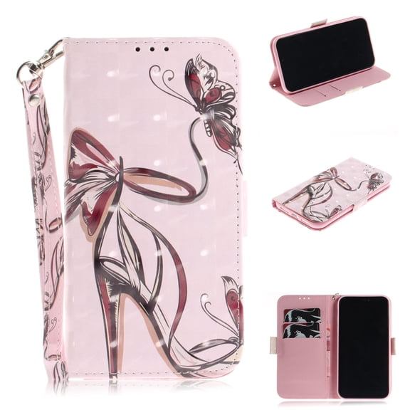 iPhone XR Case, iPhone XR 2018 Case, Allytech 3D PU Leather Protective Cover & Pocket Lanyard Wallet with Cards Holder, Support Kickstand Slim Case for Apple iPhone XR （6.1"）, Butterfly High Heels