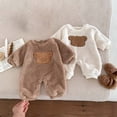 thumbnail image 4 of Hotiary Newborn Baby Boy Girl Plush Romper Jumpsuit Infant Cartoon Bear Crewneck Long Sleeve Thick Fluffy Onesie Warm Fuzzy Fall Winter Outfit Clothes Apricot for 0-12 Months, 4 of 8