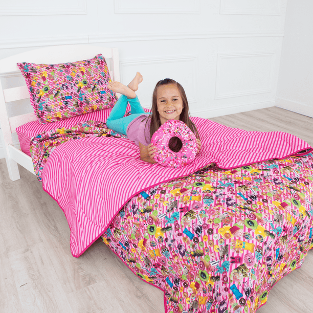 Bixbee Kids Twin Bedding Set, 5Pieces, Pink Donut Funtastical