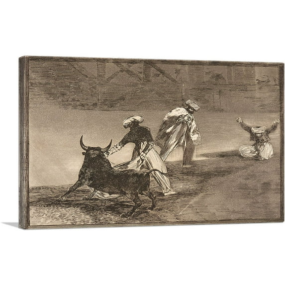 ARTCANVAS They Play Another with the Cape in an Enclosure 1816 Canvas Art Print by Francisco De Goya - Size: 18" x 12" (1.50" Deep)