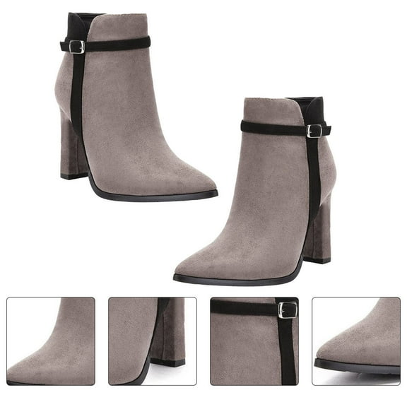 FOLOYORI 1Pair Chunky Heel Boots Women Suede Upper Rubber Sole Waterproof NonSkid Traction Classic Color