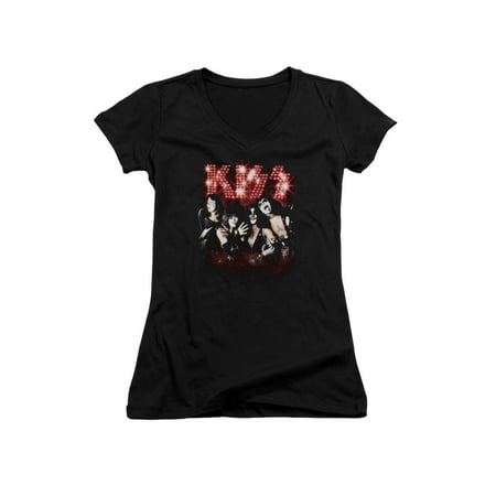 Kiss Hard Rock Metal Band In Lights Juniors V-Neck T-Shirt