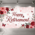 thumbnail image 5 of Floral Design Happy Retirement Banner Butterfly Accent Retirement Backdrop Pink Red Roses Celebration Banner for Retirement Party Office Celebration Family Gathering, 5 of 9