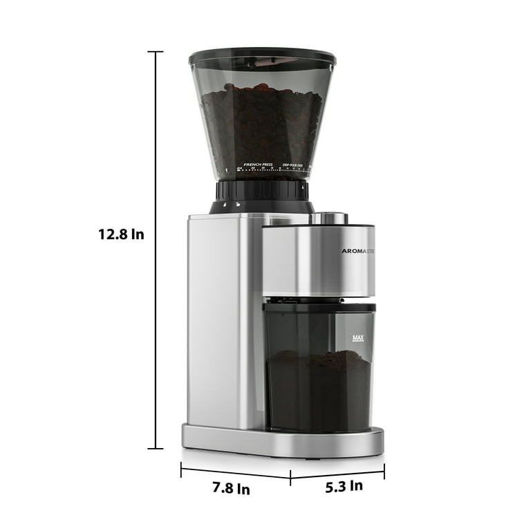 Aromaster Conical Anti Static Stainless Steel Electric Burr Coffee Bean  Grinder with 24 Grind Settings & Grind Timer