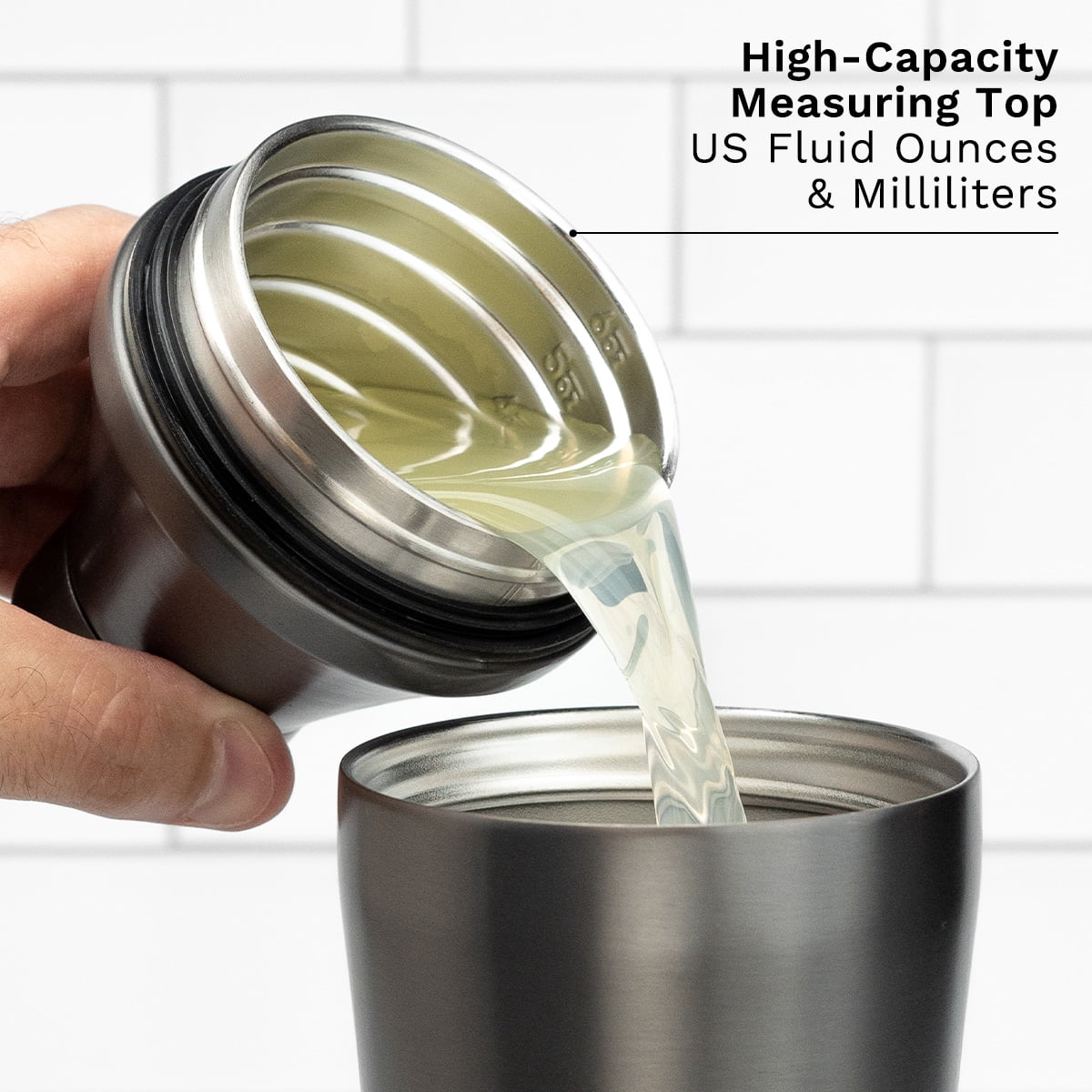 Elevated Craft Hybrid Cocktail Shaker - Premium Vacuum Insulated Stainless Steel Gunmetal Cocktail Shaker - Innovative Measuring System - Martini Shaker for the Home Bartender - 28oz Total Volume
