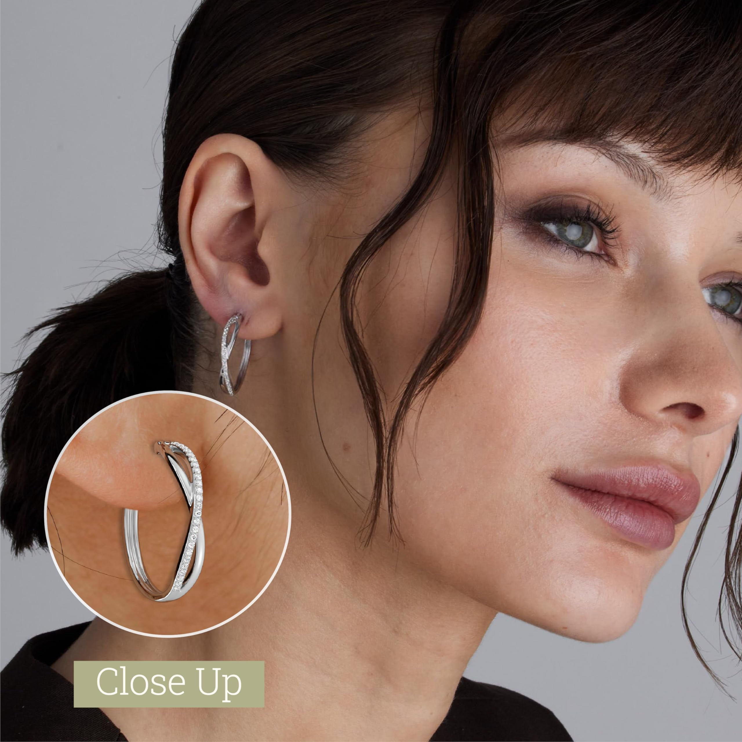 Gilded 1/4 Carat Total Weight Lab-Grown Diamond Modern Twisted Hoop Earrings for Women in 925 Sterling Silver | Hypoallergenic Fine Jewelry | Click Top Closure | SI1 Clarity, F Color