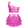 thumbnail image 5 of AWZXDE Girls Sequin Dance Outfit Two Piece Stretchy Comfort Fit Performance Skirt And Top For Parties Events Stage Shows Activewear Hot Pink,11-12 Years, 5 of 6