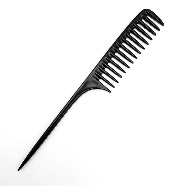 Peine de cola de rata de dientes anchos, antiestático y resistente al calor para desenredar suavemente y seccionar con precisión, color negro.