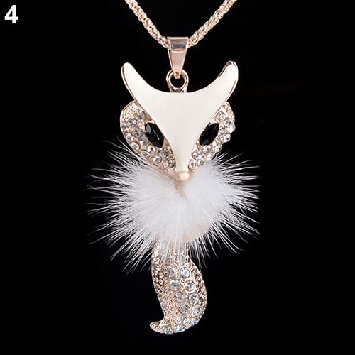 Rhinestone Feather Fox Pendant 