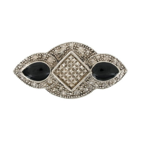 - Silver Tone Black Oval Accent Art Deco Revival Pin Brooch
