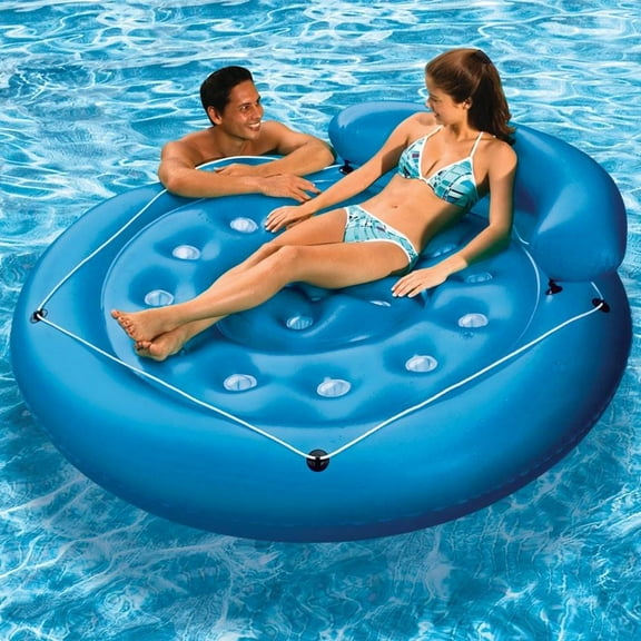 Poolmaster French Pocket Convertible Swimming Pool Inflatable Island Float, Blue