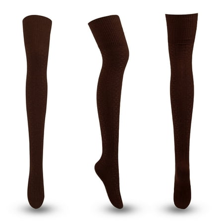

LINMOUA Women s Autumn/Winter Japanese-style Extra-long Long Tube Cotton Retro Thick Needle Over-the-knee Socks Coffee
