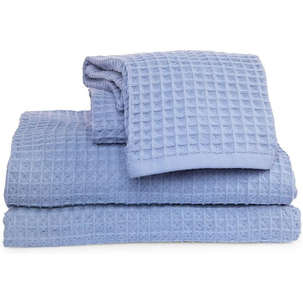 4 Piece 100 Cotton Bath Towel Set 2 Bath Towels 2 Hand Towels Blue Waffle Weave 2 Sizes Walmart Com Walmart Com