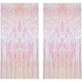thumbnail image 1 of 2pcs Metallic Foil Fringe Curtain Transparent Pink Backdrop Decorative Door Window Curtain, 1 of 5