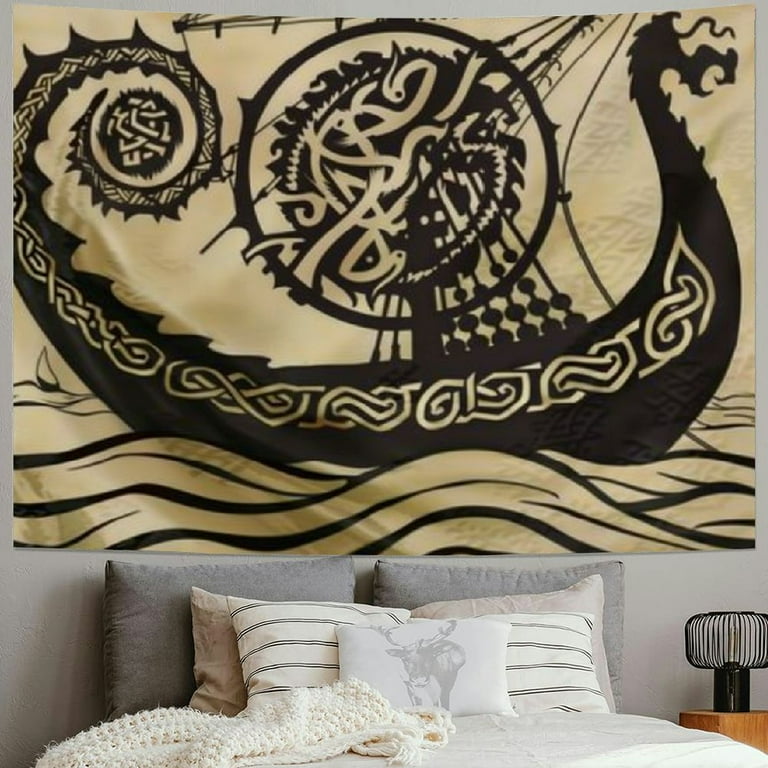 BCIIG Large Wall Tapestry Large 60x60 Inches Size of Tapestries by of The Vikings Ancient Scandinavian Pattern and Norse Runes Isolated on White Drakkar Dorm Decor Tapestry for Living Home Walmart