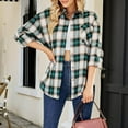 thumbnail image 4 of Womens Classic Plaid Shirt Long Sleeve Cotton Button Down Up Shirts Stylish Loose Blouse V Neck Tops Women's Plaid Loose Cardigan Long Sleeved Shirt And Long Sleeved Collar Top Shirt, 4 of 6