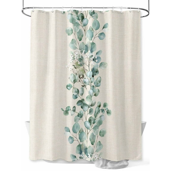 Fsddascl Eucalyptus Leaves Shower Curtain Set - 72" x 78" Washable Bathtub Curtain with 12 Hooks, Vintage Country Botanical Rustic Waterproof Fabric Stall Shower Curtains for Bathroom/Bathtub Décor