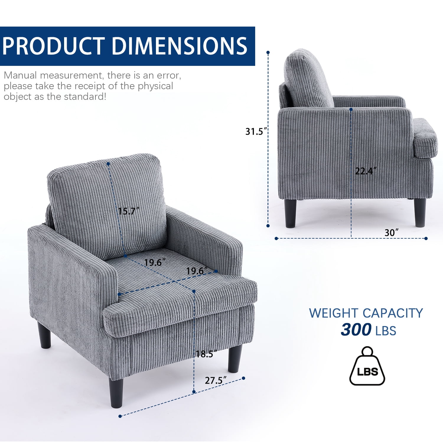 Modern Accent Chair Cozy Living Room Chairs Mid Century Modern Accent Chairs Reading Chair with Armrests for Living Room, Bedroom and Study（Grey）