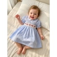 thumbnail image 5 of BemeyourBBs Toddler Baby Girls 4th of July Dress Patriot Independent Day Summer Smocked Dress Firework USA Flag Letter Embroidery Petter Pan Doll Collar Short Sleeve Gingham Plaid Dress, 5 of 9