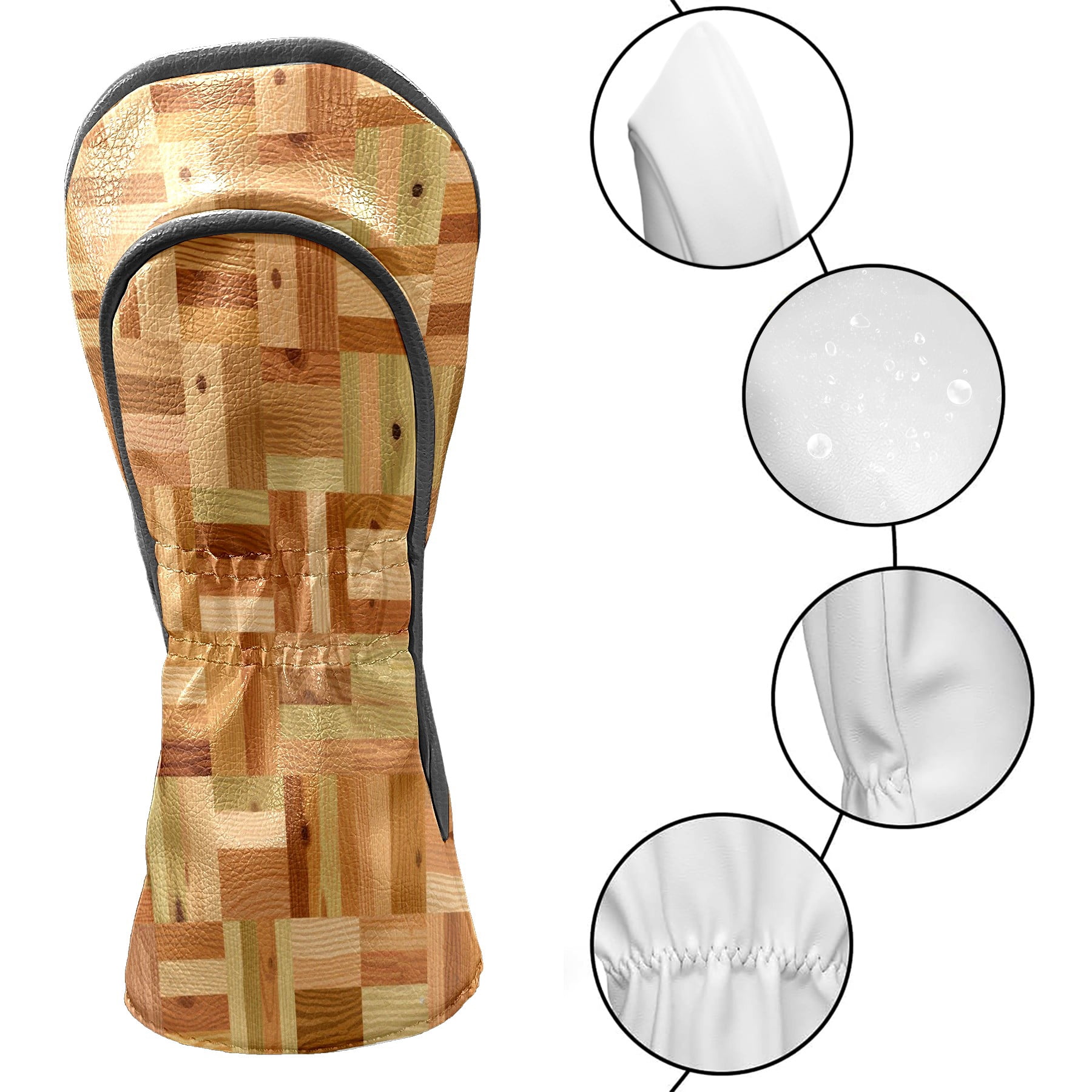 Golf Club Head Cover Waterproof Leather Golf Accessories HeadCovers Set Driver Headcover for Women Men Small Wood Mosaic Pattern