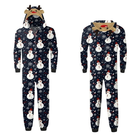 

Tejiojio Kids Clothing Holiday Gift Parent-child Warm Christmas Set Printed Home Wear Hoodid Pajamas Dads Jumpsuit