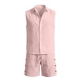 thumbnail image 2 of Summer 2 Piece Sets for Men Summer Sleeveless Button Down Vest and Shorts Breathable Casual Comfortable Pure Color Pajama Set, 2 of 6