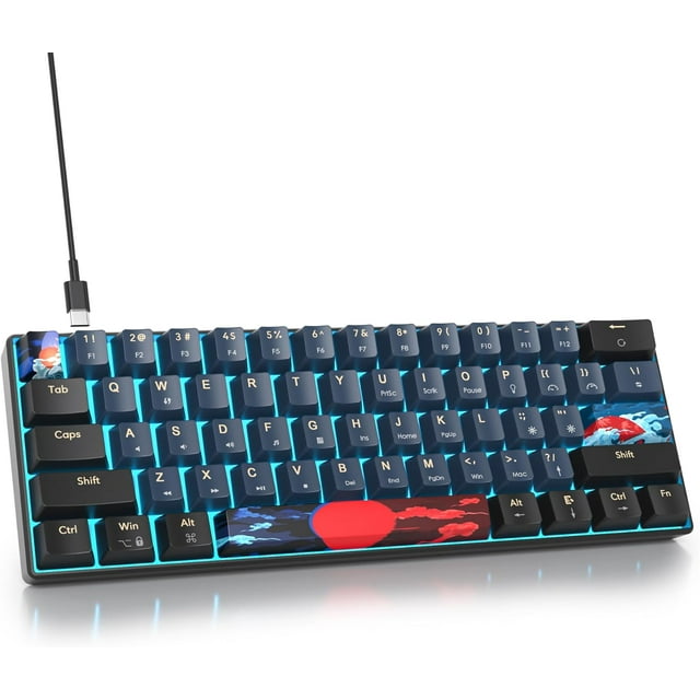 TEMOGU-60 Percent Gaming Keyboard 60% Mechanical Keyboard LED Backlit Ultra Compact Wired Keyboard with Red Switch for Windows Laptop Gamer(61 Blue Samurai)