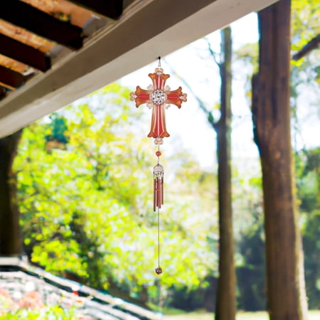 ICE ARMOR 33" Long Brown Cross Wind Chime with Copper Gem