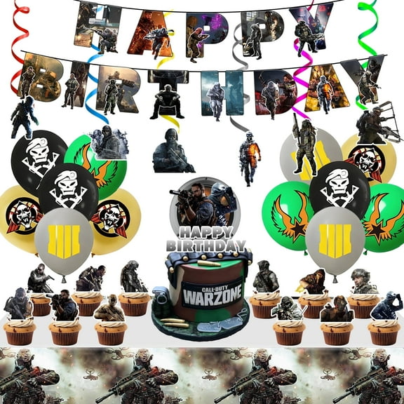 Call of Duty Party Decorations,33Pcs Call of Duty Birthday Decorations - Call of Duty Party Balloons & Call of Duty Banners Cake Toppers Tablecloth etc. Call of Duty Birthday Party Decorations