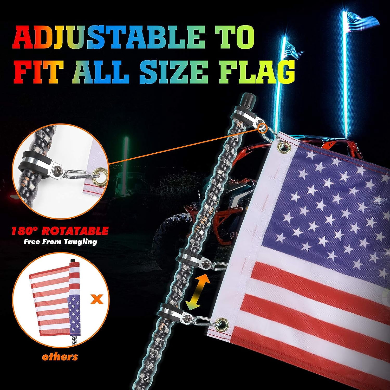 KEMIMOTO 2pcs 4ft UTV Spiral LED Whip Lights App Remote Control for SXS ATV Boat Offroad Compatible with Polaris RZR Can-Am Maverick X3 Sportsman